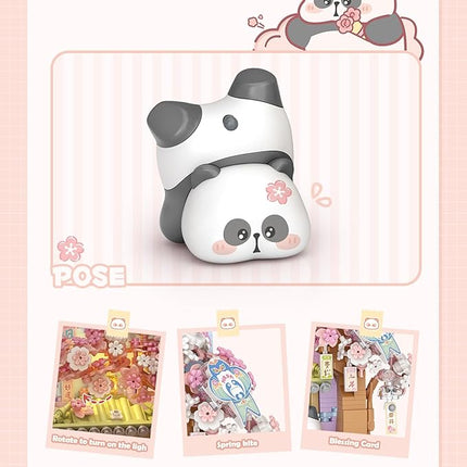 MEIEST Panda Mini Building Blocks Cute 3D Painting Model Set,Creative 4 Seasons' Views Collection Construction Building Bricks Toy,Home Decor (Spring-Cherry Blossom)