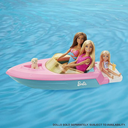 Barbie Boat with Puppy and Themed Accessories, Fits 3 Dolls, Floats in Water, Great Gift for 3 to 7 Year Olds