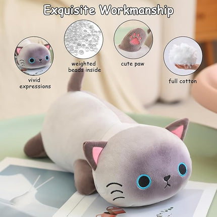 SQEQE Weighted Siamese Cat Plush, Weighted Siamese Cat Stuffed Animal, Cute Plushies Soft Pillow Toy Gift for Kids Adults 13.8 Inch, 1.6 Lbs