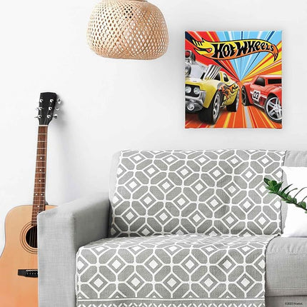Mattel Hot Wheels Color Burst Gallery Wrapped Canvas Wall Decor - Fun Hot Wheels Picture for Kids' Bedroom or Play Room