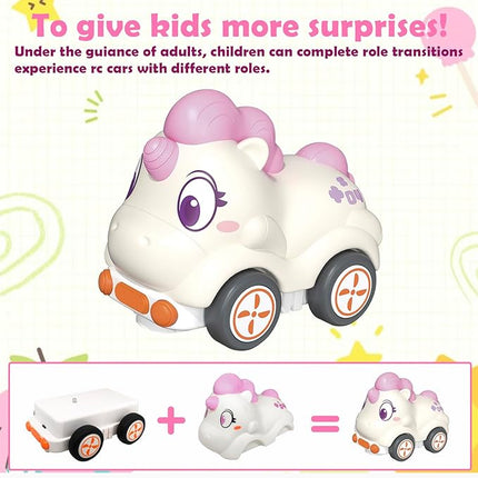 Remote Control Car for Toddlers, Safe & Durable Cartoon Silicone Crash-Resistant RC Car, Unicorn Toys for 18M+ Boys & Girls, Christmas Birthday Gift Ideas for Kid Girls & Boys