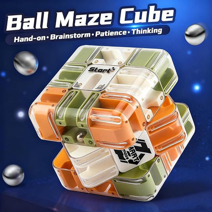 Large 3D Labyrinth Puzzle Maze Cub - an Engaging Brain Teaser Toy, high Difficulty,Suitable for Adults, Children,and Teenagers with Brain teasers,3D Maze Magic Cubes, Brain Training (Beige)