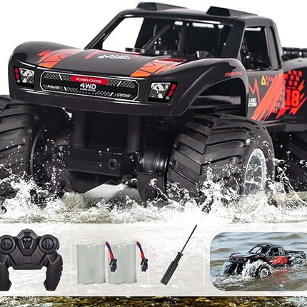 Waterproof Monster Trucks for Boys, 2.4G Amphibious Rc Car, 1:16 Scale All-Terrain Rc Boat for Boys & Adults, 4WD, 2 Rechargeable Batteries, Perfect 4-12 Year Old Boy Toys Gifts-Orange