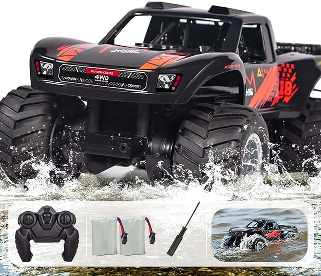 Waterproof Monster Trucks for Boys, 2.4G Amphibious Rc Car, 1:16 Scale All-Terrain Rc Boat for Boys & Adults, 4WD, 2 Rechargeable Batteries, Perfect 4-12 Year Old Boy Toys Gifts-Orange