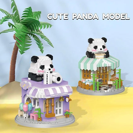 Street View Photo Studio Mini Building Blocks,878 Pieces Cute Panda Animal Micro Building Sets,Simulation Architecture Construction Toy,Creative Gifts for Adults Teens 12+