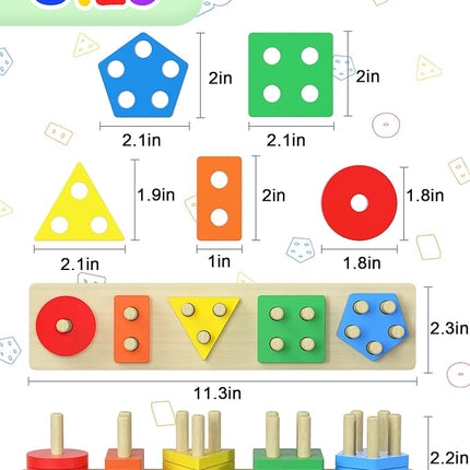 Yetonamr Montessori Toys for 1 2 3 Years Old Boys Girls Birthday Gifts, Wooden Sensory Toys for Ages 2-4 Kids Baby, Toddler Learning Toy Activities Puzzles Ages 1-3