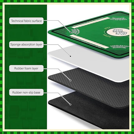 Mahjong Mat for Table with Anti Slip and Noise Reduction, 31.5" x 31.5" Game Mat with Carrying Bag for Poker, Card, Board & Tile Games(Green)