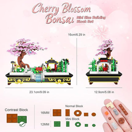 Cherry Blossom Tree Building Set Japanese Sakura Bonsai Block, Flowers House Mini Bricks Building Kit, Home Office Decoration, Creative Toys Gift for Adults Teens Children Kids 8+, 1008 pcs