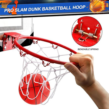 Indoor Mini Basketball Hoop Set, Upgrade Wall Mount Basketball Hoop for Wall Yard Outdoor, Over Door Room Hoops Game with 4 Balls Shatter Resistant Backboard -Complete Accessories Included
