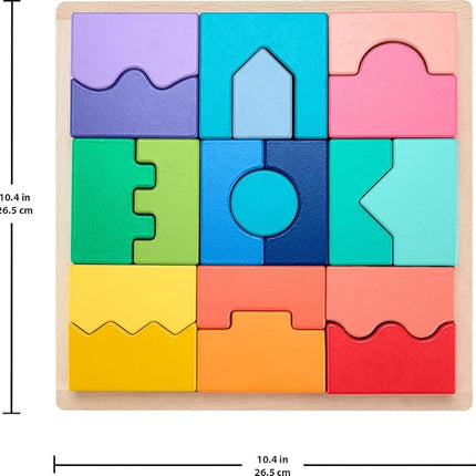 Fisher-Price Wood Toddler Toy Interlocking Blocks Stacking Jigsaw Puzzle with 20 Wooden Pieces for Kids Ages 18+ Months