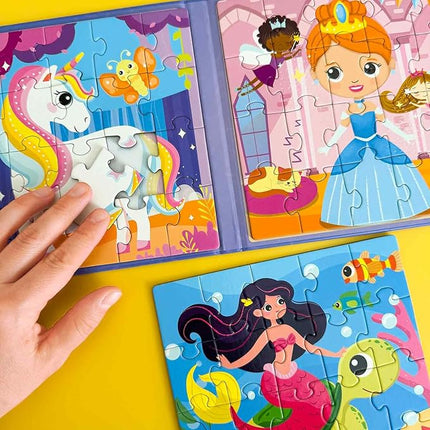 QUOKKA Magnetic Toddler Puzzles Ages 2-4 – 20 Pieces Kids Puzzles Ages 3-5 – Travel Games and Toys for Kids 4-6 Girls – Car Airplane Road Trip Activities with Unicorn, Princesses, Fairies and Mermaids