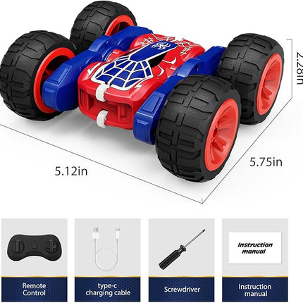 Tecnock Spider Remote Control Car, 2.4GHz RC Cars with USB-C Easy Charging, 4WD Double Sided 360° Rotates & Flips RC Stunt Car, Toys Gift for Boys and Girls Ages 6-8, 8-12