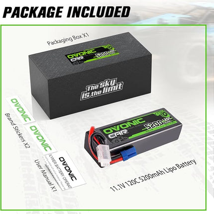 OVONIC 3S LiPo Battery 11.1V 5200mAh 120C with EC5 Plug for RC Car RC Truck Airplane Helicopter Boat Car Racing RC Hobby (2 Packs)
