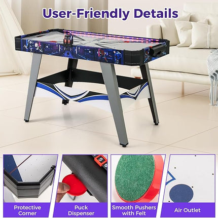 Goplus 54" Air Hockey Table, Hockey Game Table w/LED Scoreboard, Lights, 2 Pucks, 2 Pushers, Powerful 12V Motor, Indoor Powered Arcade Style Table for Kids Adults, Game Room, Home, Office