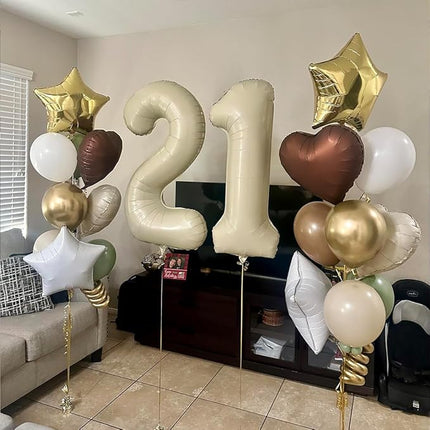 Smlpuame 40 Inch Beige Number 2 Balloons for 2nd Birthday Decorations Boys Girl, Giant Self-Sealing Cream Foil Number 0-10 White Sand Balloon for Women Men Party Anniversary Baby Shower Supplies
