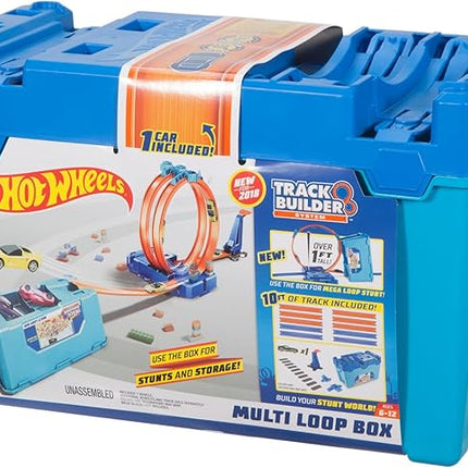 Hot Wheels Toy Car Track Set, Track Builder Multi Loop Box Playset & 1:64 Scale Vehicle, 10 feet of Track Components in Storage Box