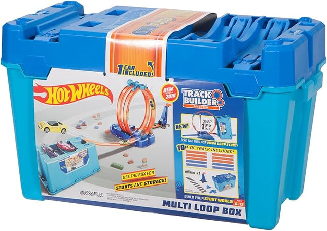 Hot Wheels Toy Car Track Set, Track Builder Multi Loop Box Playset & 1:64 Scale Vehicle, 10 feet of Track Components in Storage Box