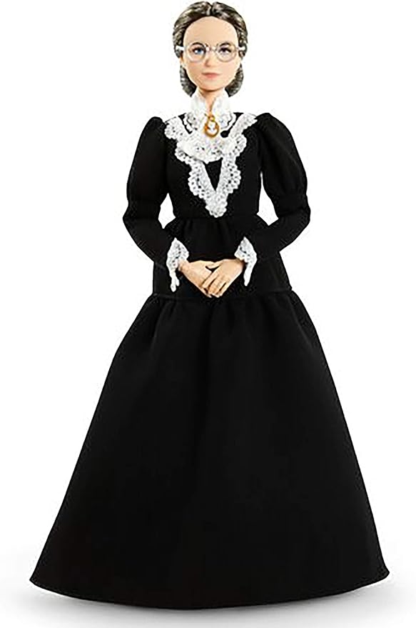 Barbie Inspiring Women Series Susan B. Anthony Collectible Doll, Approx. 12-in, Wearing Black Dress and Cameo Brooch, with Doll Stand and Certificate of Authenticity