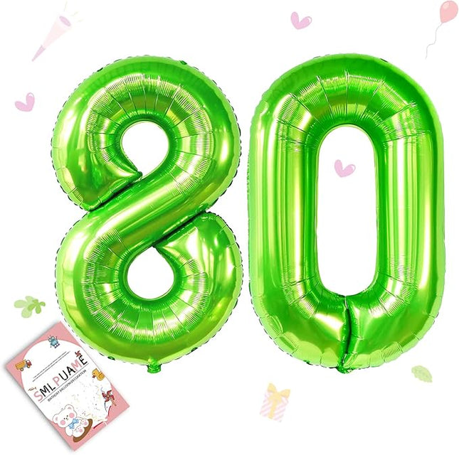Smlpuame 40 inch Number Balloon 0-9 Green Large Number 80 Balloons,Digital Balloons for Birthday Party Celebration Decorations Supplies, Helium Foil Number Balloons for Wedding Anniversary