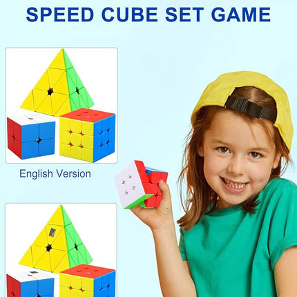 CFMOUR Speed Cube Set - Moyu Meilong 2x2x2 3x3x3 Pyramid Cube Bundle | Stickerless Magic Cubes with Smooth Turning | Brain Teaser Puzzle Toys for Kids & Adults