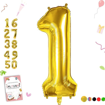 Smlpuame 40 inch Number Balloon 0-9 Gold Large Number 1 Balloons,Digital Balloons for Birthday Party Celebration Decorations Supplies, Helium Foil Number Balloons for Wedding Anniversary
