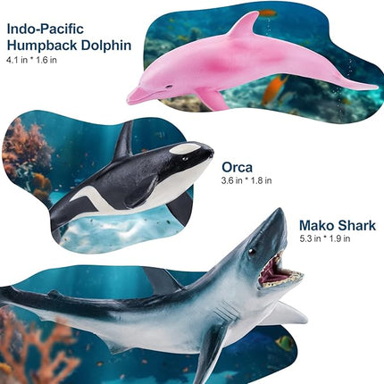 10PCS 5" Sea Animal Toys for Toddlers, Bath Ocean Animal Whale Shark Figurines Toys for Kids, Cake Toppers Birthday Party Favors & Gifts for Boys & Girls