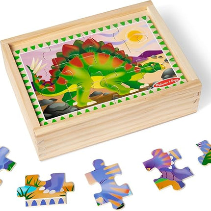 Melissa & Doug 4‑in‑1 Wooden Dinosaur Jigsaw Puzzle Set, 48 Pieces with Storage Box, Toddler Puzzle Toy for Kids Ages 3+ - FSC Certified