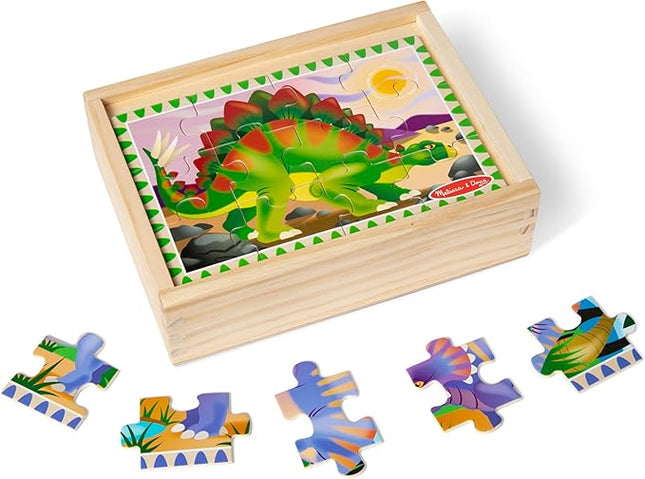 Melissa & Doug 4‑in‑1 Wooden Dinosaur Jigsaw Puzzle Set, 48 Pieces with Storage Box, Toddler Puzzle Toy for Kids Ages 3+ - FSC Certified