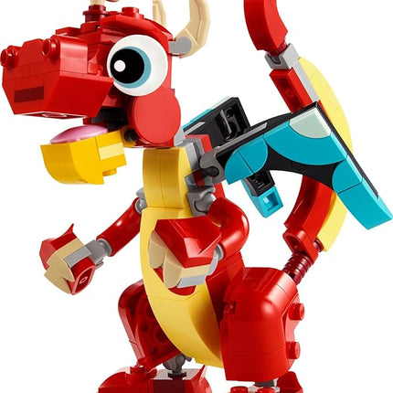 LEGO Creator 3 in 1 Red Dragon Toy, Transforms from Dragon Toy to Fish Toy to Phoenix Toy, Gift Idea for Boys and Girls Ages 6 and Up, Animal Toy Set for Kids, 31145