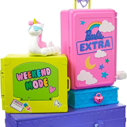 Barbie HDY91 Extra Travel Set with 2 Exclusive Puppies and Doll Figurines, Swimming Pool, Slide, Party Room and Accessories, Children's Toy, from 3 Years Old,