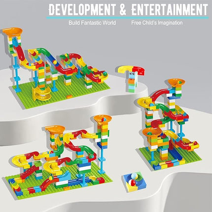 Marble Run Building Blocks for Kids Age 3-8, 128 Pcs STEM Building Bricks Set with Toss Ring Game, Educational Learning Toys for Toddlers Boys Girls Gifts- Compatible with All Major Brands