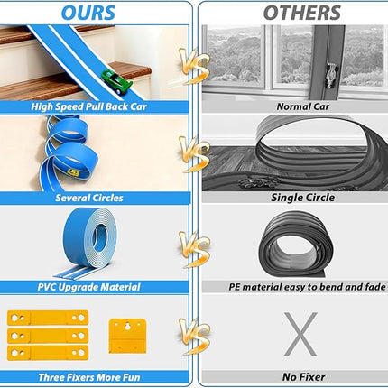 15 Ft Flexible Race Car Track (Daytona Blue) for Kids,Flex Track Starter Set Compatible with Hot Wheels and Diecast 1/64th Cars,Portable Racetrack Roll Up Race Track with 4 Racecars and Suction Cups