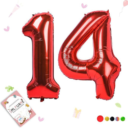 Smlpuame 40 inch Number Balloon 0-9 Red Large Number 14 Balloons,Digital Balloons for Birthday Party Celebration Decorations Supplies, Helium Foil Number Balloons for Wedding Anniversary