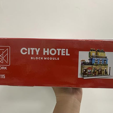 City Hotel Architecture Building Kit with Lights,3 Levels Garden Hotel Model Building Blocks Toy,for 12+Age Teen,Adult（1464 Pieces）