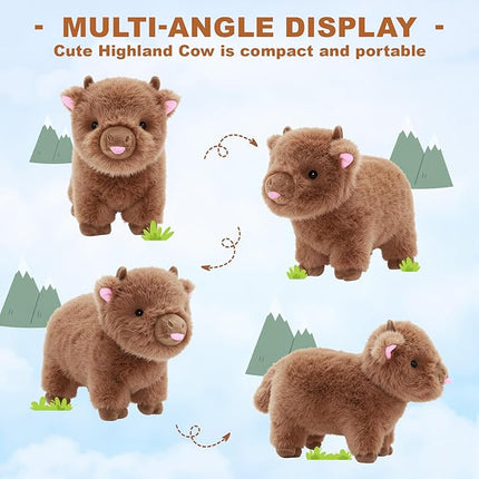OUOZZZ Highland Cow Stuffed Animal - 9.4" Plush Toy Mini Baby Scottish Cow- Soft & Realistic, Travel-Friendly & Portable Gift for Girls, Boys, Toddlers & Kids