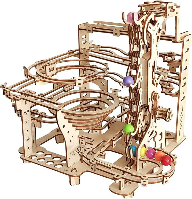Wooden Marble Run 3D Puzzle - Wood Crafts Mechanical Marble Run Assembly Building Model Kits - Wooden Puzzle DIY Brain Teaser Puzzles - Christmas Birthday Gifts for Adults & Teens