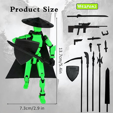 Already Assembled T13 Action Figure Accessories,Dummy 13 T13 Multi-Jointed Movable 3D Printed Toys (Green Orange)