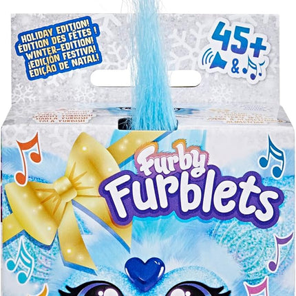 Furby Furblets SNO-Way Holiday Edition Mini Friend, 45+ Sounds, Holiday Music, Speaks Only Furbish, Electronic Plush Toys for Girls & Boys, Interactive Pets, Blue & White, 6+