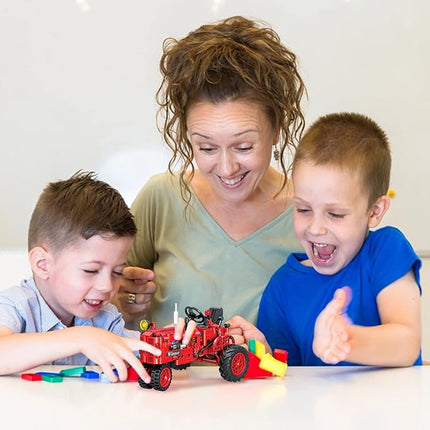 Classic Building Blocks 1/12 Red Tractor Farm Toy Building Set Gift for Kids Ages 6 7 8 9 10 11 12 Includes Shifting Structure, Steering Structure Features (Classic Edition)