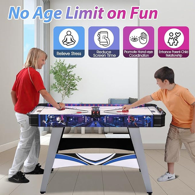 GYMAX Air Hockey Table, 54 Inch Arcade Style Air Hockey Game Table with LED Lights & Scoreboard, Powerful 12V Motor, 2 Pushers, 2 Pucks, for Kids & Adults, Home, Game Room and Office