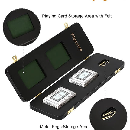 Cribbage Board Game Set 3 Tracks, 2 Storage Area, with 9 Metal Pegs,2 Decks of Playing Cards and Instruction, Wooden Travel Portable Cribbage Game Sets
