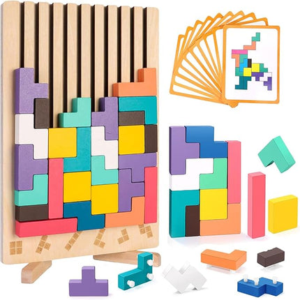 Wooden Stacking Puzzle Toy, Wooden Puzzles 3D Russian Colored Block Puzzle Toy Montessori Educational Gift for Boys and Girls Board Game for Toddlers Brain Teasers for Toddlers 3-6 Years