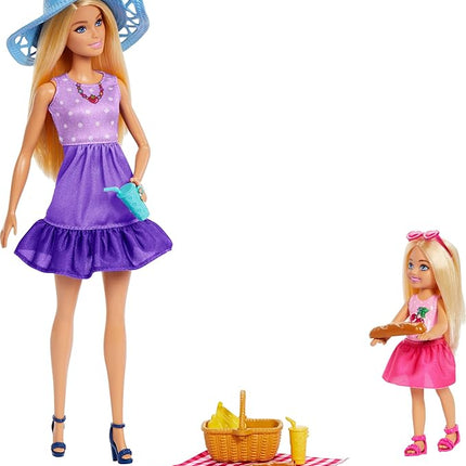 Barbie Family & Friends Dolls & Accessories Playset, Picnic-Themed Playset with Fashion & Small Dolls, Plus 9 Pieces Including Food