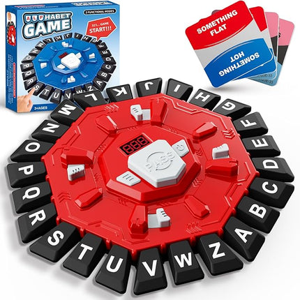 Word Game Family Board Game with Digital Display Timer and 2 Categories Modes Fun Fast-Paced 24-Letter Game for Learning Party Interactive (Red)