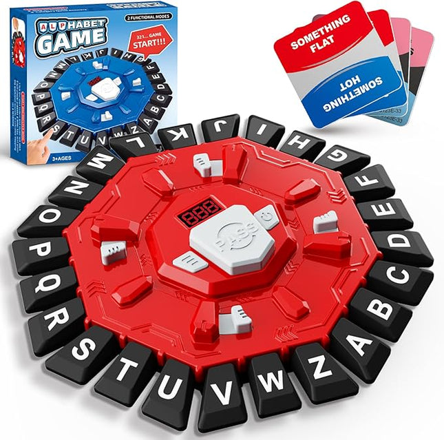 Word Game Family Board Game with Digital Display Timer and 2 Categories Modes Fun Fast-Paced 24-Letter Game for Learning Party Interactive (Red)