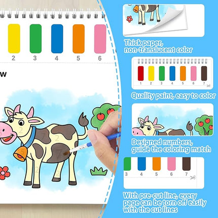 Paint with Water Coloring Books for Toddlers,Mess Free Watercolor Painting Papers for Kids Water Color Paint Kit Art Craft Birthday Gift for Ages 1-3, 4-8(Farm)