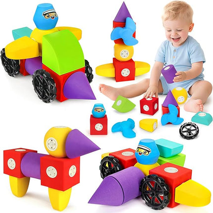15 PCS Magnetic Foam Blocks for Kids, Large Magnetic Building Blocks for Toddlers 3+, Kids Bath Toys and Preschool STEM Educational Toys, Birthday for Boys & Girls 3 4 5 6+ Years Old