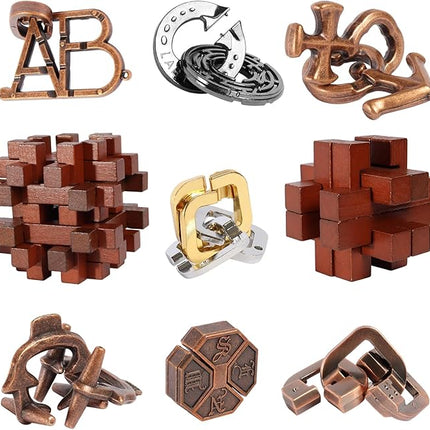 9pcs Difficulty Puzzles Gift for Adults, Teens, and Kids Brain Teaser Puzzles Game Desk Toys