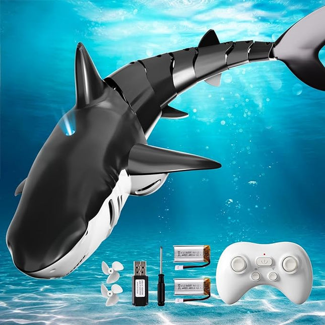 2.4GHz Remote Control Shark Toy for Pool, 1:18 Scale High Simulation RC Shark with Light & Spray Water, Electric Remote Controlled Swimming Water Pool Toys for 4 5 6 7 Year olds Kid Boys Girls