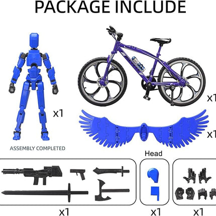 (Assembly Completed) T13 Action Figures, 6.3 Inch Big Dummy 13 Mountain Die-cast Mini Bike Model with Multi-Jointed Movable Lucky 13 Robot Toys Set(Blue)